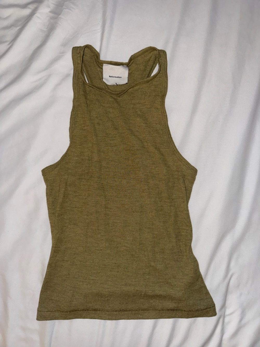 Reformation Olive Green Ribbed Racerback Tank Top - Picture 2 of 3
